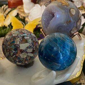 Blue Apatite Crystal Sphere - Deep Ocean Blue Sphere